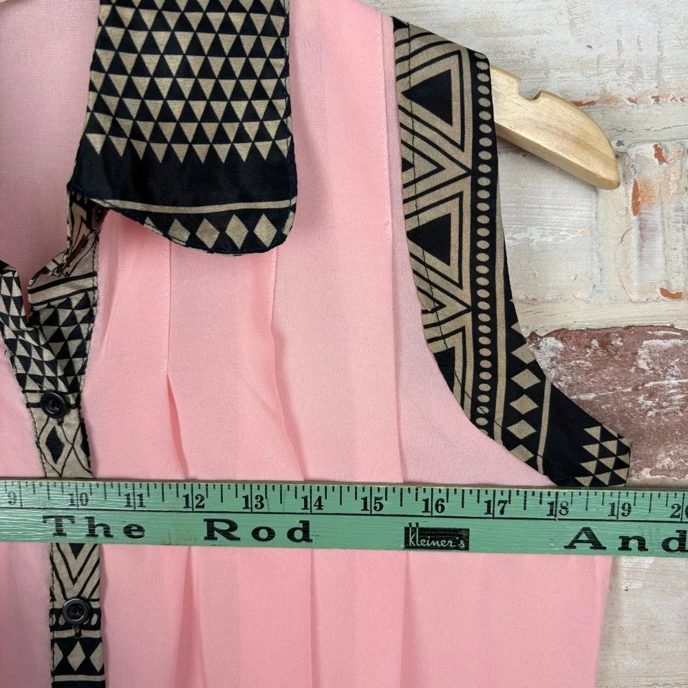 Vintage Four Seasons Geometric Trim Sheer Blouse Pink Black Art‎ Deco Small - Picture 7 of 8